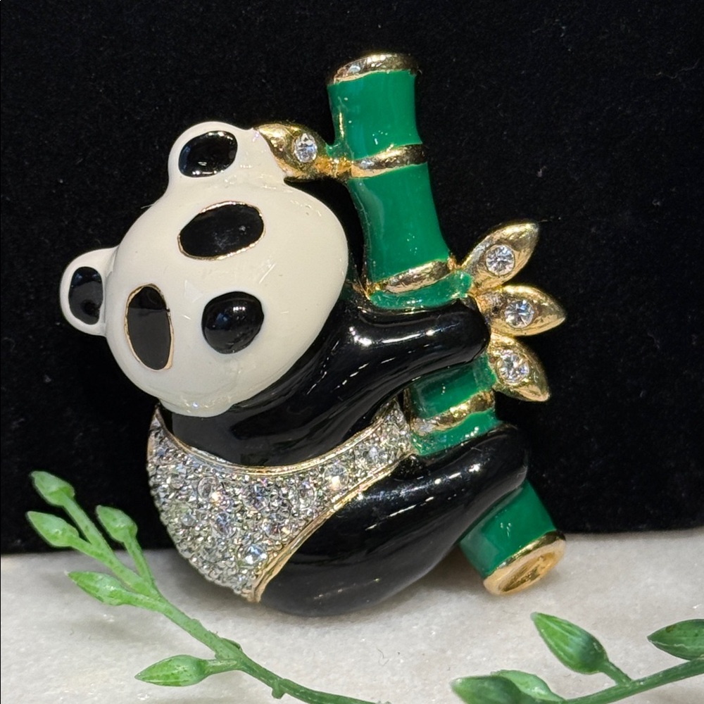 Panda Bamboo Rhinestone Brooch - Picture 6 of 6